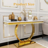 Asday Gold Console Table, 50 Inch Glam White and Gold Entryway Table with U-Shaped Base, Polished Gold Entrance Table with White Top for Entryway, Hallway, Foyer Asday