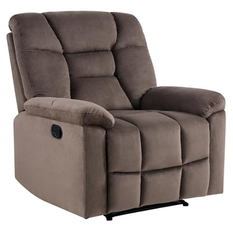 EBELLO Manual Recliner Chair for Adults with Soft Padded Headrest and Backrest, Overstuffed Single Recliner Sofa Chair for Living Room, Dark Brown EBELLO