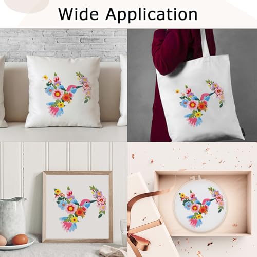 Nuberlic Bird Flower Embroidery Kit for Beginners -Adults Starter Cross Stitch Kit DIY Needlepoint with Hoop, Pre-Printed Fabric, Threads & Step-by-Step Guide
