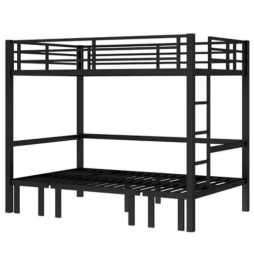Bellemave Full Over Full Futon bunk Bed, Lower bunk can be Pulled Out in Three Sections, Loft Bed with Sofa for Teens, Adults, Bedroom, Black(Excluding Cushions and mattresses) Bellemave