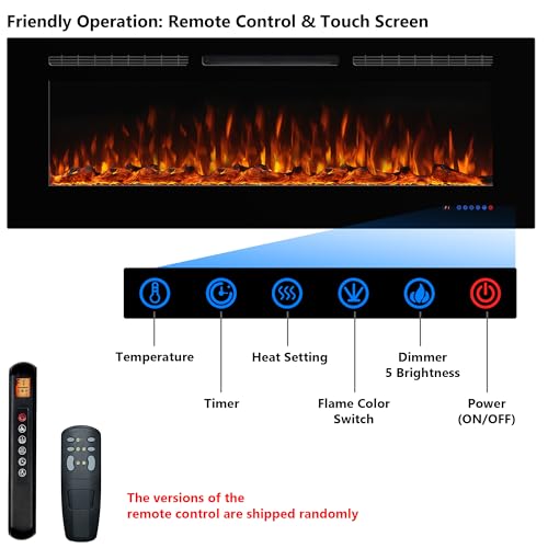 Dreamflame Electric Fireplace 42inches, Wall-Mounted & Recessed Fireplace Inserts, Multicolor Flame w/5 Dimmer, Remote Control Thermostat, Timer, Overheating Protection, Hardwire Connect, 1500W,Black Dreamflame