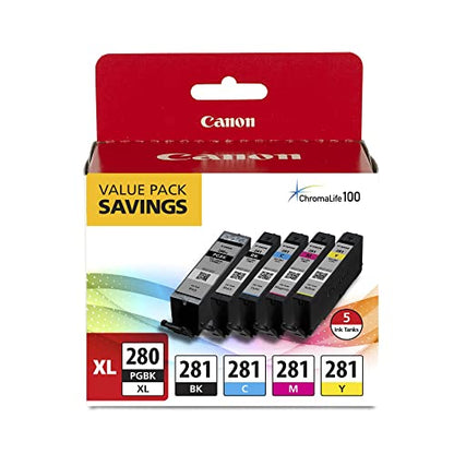 Canon PGI-280XL/CLI-281 5 Color Pack Compatible to TR8520, TR7520, TS9120 Series,TS8120 Series, TS6120 Series