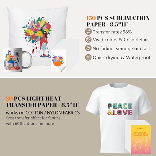 HTVRONT Heat Press Accessories for 10" X 10" Heat Press Machine, Include 3 HTV Vinyl & 150 Sublimation Paper, 20 Heat Transfer Paper, Heat Press Mat, Teflon Sheet, Heat Resistant Tape, Weeding Tools HTVRONT