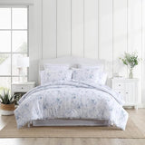 Laura Ashley - Queen Comforter Set, Soft Cotton Bedding with a Medium Weight for Year Round Use, Reversible 3 Piece Bed Set with Matching Pillowcases (Belinda Chambray Blue) Laura Ashley