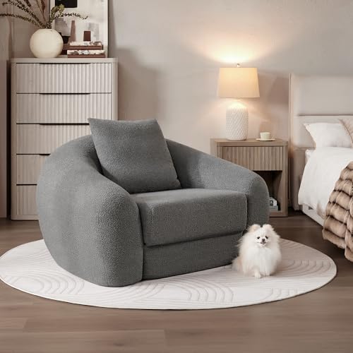 SICOTAS 49.9" Curved Convertible Sofa Couch Bed for Living Room Futon Cloud Boneless Sleeper Chair Pull Out Floor Couch with Deep Seat Single Foam Lounger No Assembly for Bedroom Apartment, Dark Grey SICOTAS