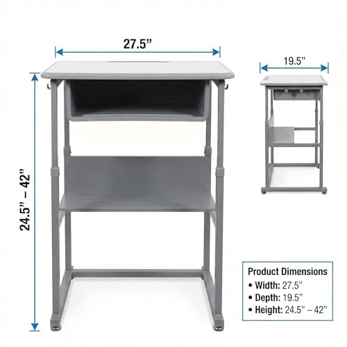 Luxor Student-M Student Desk - Manual Adjustable Desk, Ample Storage with Open Book Box and Shelf, 27.5"W x 19.5"D x 24.5" to 42"H Luxor