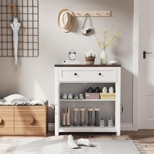 Semiocthome Vintage Farmhouse Multi-Functional Storage Cabinet with Adjustable Shelf in White Semiocthome