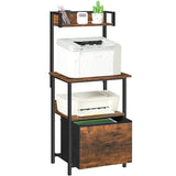 MAHANCRIS Printer Table with Storage, Home Printer Stand with File Cabinet, Fits A4/Letter Size Files, Printer Cabinet with Large Tabletop, Display Shelf, for Home Office, Rustic Brown PTHR3501