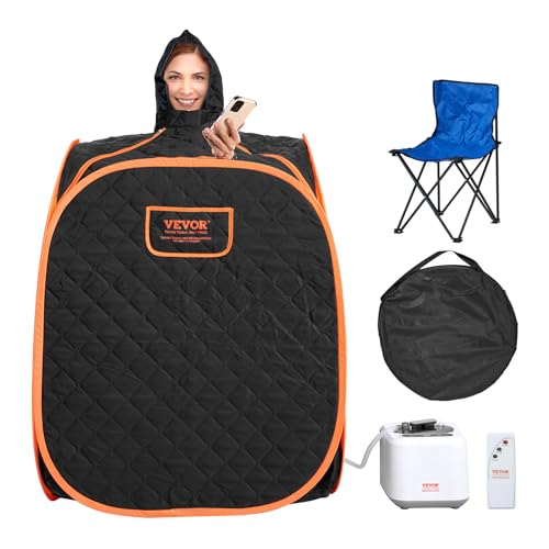 VEVOR Portable Personal Steam Sauna Spa Tent with 2L 1000 Watt Steam Generator, Includes Foldable Chair, Home Therapeutic Sauna Blanket for Detox Relaxation, Time & Temperature Remote Control, Black VEVOR