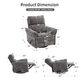 Rhevoy Oversized Glider Rocker Recliner, 26" Extra Wide 360° Swivel Nursery Recliner with Adjustable Headrest, Chenille Rocking Nursery Chair with Overstuffed Armrest, Lumbar Support, Dark Grey