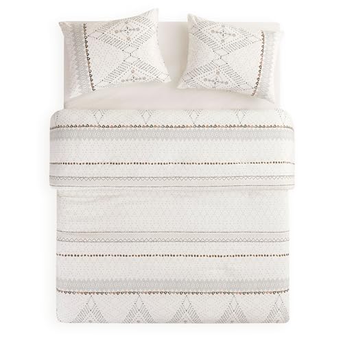 Wake In Cloud - Boho Comforter Set, Farmhouse Bohemian Western Aztec Neutral Aesthetic, Soft Lightweight Bedding, 3 Pieces, Beige, Twin/Twin XL Size Wake In Cloud