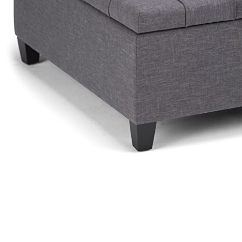 SIMPLIHOME Harrison 36 inch Wide Transitional Square Coffee Table Storage Ottoman in Slate Grey Linen Look Fabric, Assembled, For the Living Room and Bedroom SIMPLIHOME