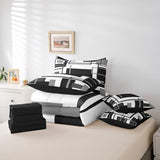Erosebridal 7Pcs Black and White Full Comforter Set for Minimalist,Black Gray Modern Geometric Bed in A Bag,Abstract Geometric Modern Bedding with Bed Sheets,Mid Century Modern Fashion Quilt Erosebridal