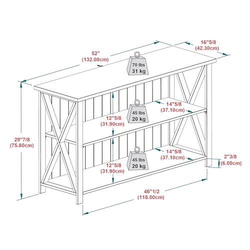 Walker Edison Solid Wood Farmhouse Storage Console, 52 Inch, White/Grey Wash Walker Edison