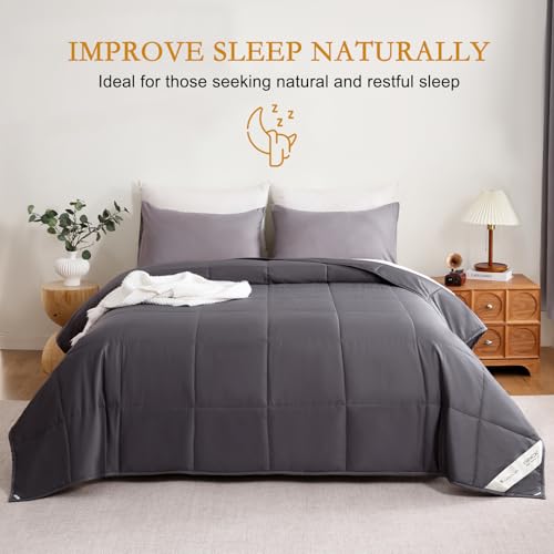 YOUR MOON Luxurious All Season Wool Comforter Queen Size, 100% Natural Australian Duvet Insert, Noiseless Cotton Cover, Medium Weight (Dark Gray) YOUR MOON