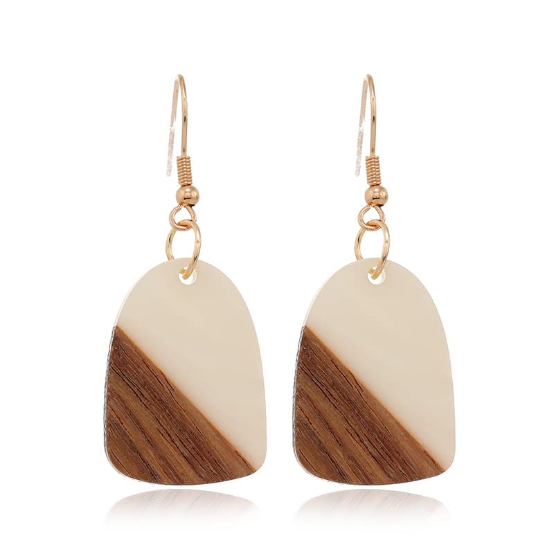 Zhang shine Boho Retro Resin Wooden Lightweight Geometric Dangle Drop Earrings Natural Layered Wood Teardrop Earrings for Women Zhang shine