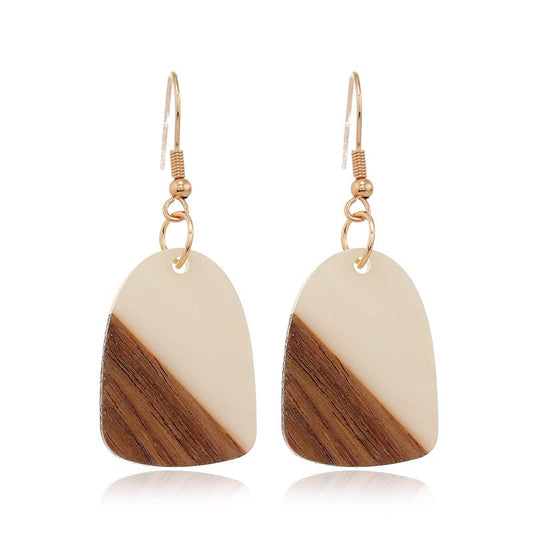 Zhang shine Boho Retro Resin Wooden Lightweight Geometric Dangle Drop Earrings Natural Layered Wood Teardrop Earrings for Women