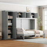 Virubi Queen Horizontal Murphy Bed Cabinet with Storage Cabinet,Wood Folding Murphy Wall Bed for Adult (Grey) Virubi