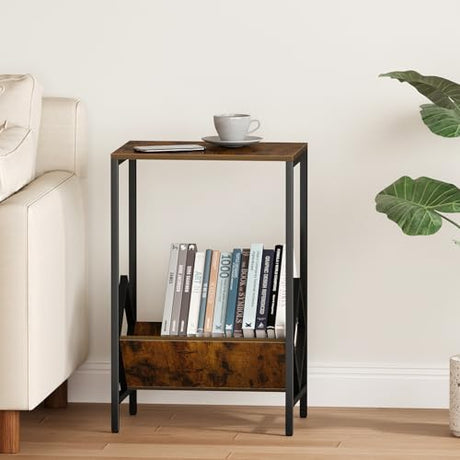 GTCJION 2 Tier End Table, Side Table, Record Player Stand with Storage Up to 100 Albums, Vinyl Record Storage, Turntable Stand for Vinyl, Brown Records Player Table for Living Room Bedroom GTCJION