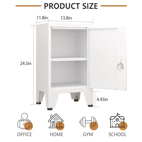 24.5"H Metal Locker Storage Cabinet with Lock - Small Lockable Employees Locking Cabinet Steel Locker Adjustable Shelf & Feet, Single Door Lockable Cabinet for Home, School, Office, Gym (White) pozdeg
