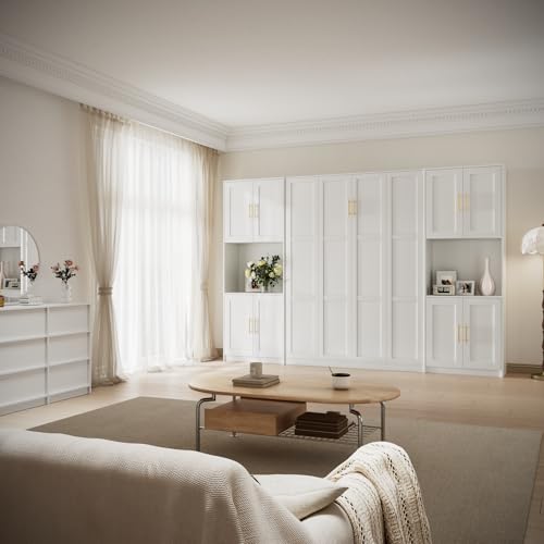 Bobve Farmhouse Murphy Bed Queen, 85" Wall Bed Folds to Save Space, Concealed Bed Frame with 2 Storage Cabinets and Wall Mounted Features for Apartment/Office/Guest Room Bobve