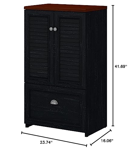 Bush Fairview 41.69-Inch H Storage Cabinet with 3 Shelves, Antique Black/Hansen Cherry (WC53980-03) - WoodArtSupply