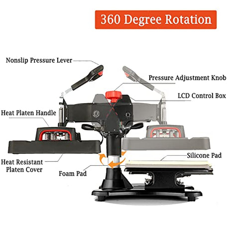 Casulo 8 in 1 Heat Press Machine Combo, 360-Degree Rotation Powerpress Heat Press Machine Digital Sublimation, Professional Heat Printing 15x12 Inch Heat Transfer for T-Shirts Mug Hats Plate Cap casulo