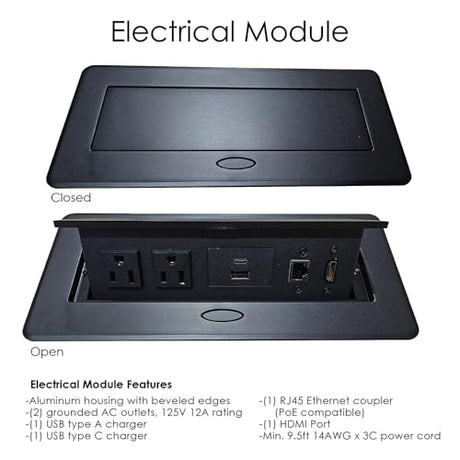 6 Person Rectangle Conference Table With Power And Data | Matte Black Metal T Base | Harmony Series Meeting Tables for Offices, Training Rooms, and Homes | Natural Eucalyptus - 6' SKUTCHI DESIGNS INC.