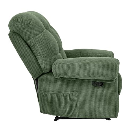 Comfy Recliner Chair for Elderly Seniors Adults, Overstuffed Manual Recliner, Ergonomic Back Pain Relief w/Pockets, Reading Apt Bedroom Living Room, Birthday Gift, Green MONNIYU