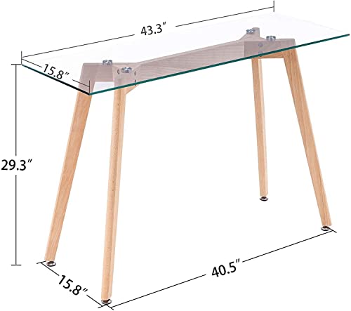 ivinta Glass Office Desk, 43" Rectangular Computer Desk with Solid Wood Legs, Modern Dining Table for Living Room, Office, Kitchen, TAM-WT ivinta