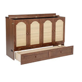 Bellemave Queen Murphy Bed with Storage Drawer and Station, Cabinet Bed, Murphy Cabinet with Foldable Panel, Noisy Free, for Guest Bedroom, Living Room, Walnut Rattan Bellemave