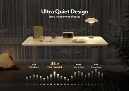 Claiks Electric Standing Desk, Adjustable Height Stand up Desk, 55x24 Inches Sit Stand Home Office Desk with Splice Board, White Frame/White Top Claiks