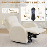 Dual Motors Power Recliner with Adjustable Headrest, Electric Swivel Rocker Recliner for Nursery, Glider Reclining Rocking Nursery Chairs for Small Space, Living Room, Bedroom, Chenille Cream White