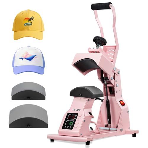 VEVOR Hat Heat Press Machine, with 2pcs Interchangeable Platens, Precise Temperature and Time Control, Hat Press for HTV Iron On and Sublimation Projects, for Caps, Headbands, Cuffs, Face Masks, Pink VEVOR