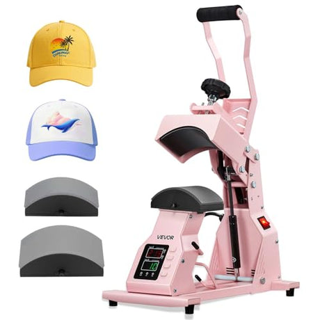 VEVOR Hat Heat Press Machine, with 2pcs Interchangeable Platens, Precise Temperature and Time Control, Hat Press for HTV Iron On and Sublimation Projects, for Caps, Headbands, Cuffs, Face Masks, Pink VEVOR