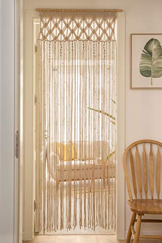 Mkono Macrame Curtain Boho Doorway Window Decoration Light Through Curtains Decor Handwoven Wall Hanging Art for Home Door Bedroom Wedding Backdrop Arch, Closet Room Divider, 29" W x 80" L Mkono
