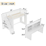 Bellemave Twin Loft Bed with Stairs and Movable Desk and Shelves, Wood Loft Bed with Storage Stairs for Kids, Teens, Adults, White Bellemave