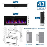 43 Inch Electric Fireplace Recessed and Wall Mounted, Fireplace Heater and Linear Fireplace, Ultra-Thin Electric Fireplace, Low Noise, with Timer, Remote Control, Adjustable 12 Flame Color, 750/1500W Sixfivsevn