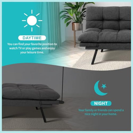 MUUEGM 71" Futon Sofa Bed with Memory Foam,Futon Couch with Adjust Backrest and Armrest, Couches Bed for Living Room,Studios, Apartments, Dormitories, Offices and Game Rooms. Dark Gray Sofa Bed MUUEGM