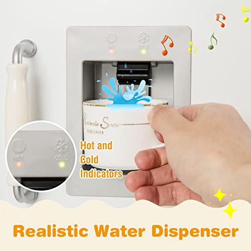 HONEY JOY Corner Kids Kitchen Playset, Little Chef Wooden Play Kitchen for Toddlers, Water Dispenser, Microwave, Range Hood, Refrigerator, Cookware, Modular Pretend Toy Kitchen Set w/Lights & Sounds HONEY JOY