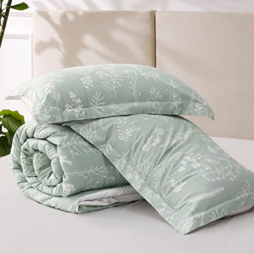 Bedsure Queen Comforter Set - Sage Green Bed Set, 3 Pieces Cute Floral Bedding, 1 Soft Reversible Botanical Flowers Comforter and 2 Pillow Shams Bedsure