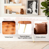 Anwick 72" Modern PU Leather Sofa Bed Futon,Convertible Folding Sleeper Bed Couches with 3 Adjustable Backrests,Tufted Recliner Loveseat with Golden Chrome Legs for Small Living Room Office (Brown) Anwick