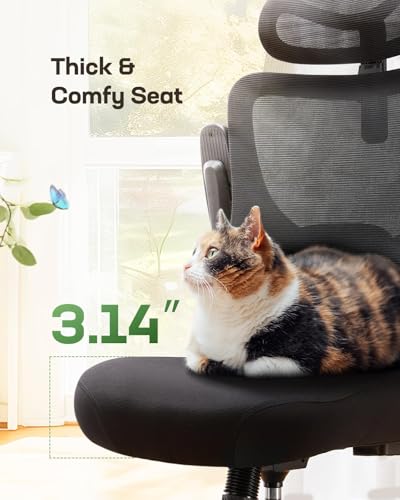Marsail Ergonomic Office Chair: Office Desk Chair with High Back Mesh and Adjustable Lumbar Support Rolling Work Swivel Task Chairs with Wheel 3D Armrests and Headrest Marsail
