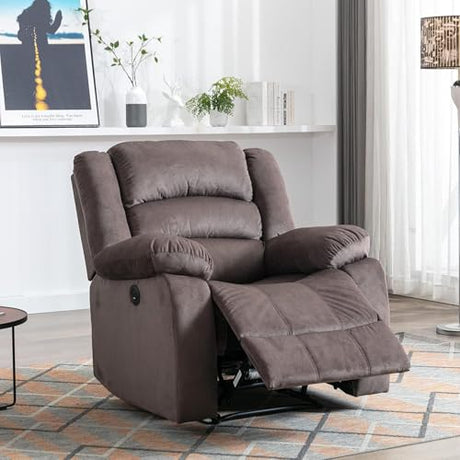 EBELLO Classic Power Recliner Chair, Oversized Electric Overstuffed Reclining Chair with Soft Cushion and Back, Sofa with Comfortable Armchair, Brown EBELLO