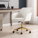 Zesthouse Modern Desk Chair with Wheels, White Swivel Vanity Chair for Girls Women, Upholstered Home Office Chair Boucle Armchair for Bedroom, Height Adjustable Computer Task Chair, Gold Base Zesthouse
