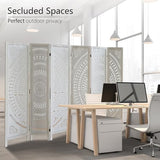 Asnefeli 6 Panel Room Divider, Wood Carved Room Divider and Privacy Screen, Folding Room Partition Screen for Room Separation Home Bedroom Office Restaurant Portable Freestanding (Retro White) Asnefeli