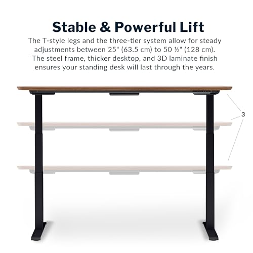 Vari Classic Electric Standing Desk - VariDesk Height Adjustable Sit/Stand Desk - Dual Motor with Memory Presets, Stable T-Style Legs - Gaming or Home Office Workstation - 72”x30”, Walnut/Black Vari