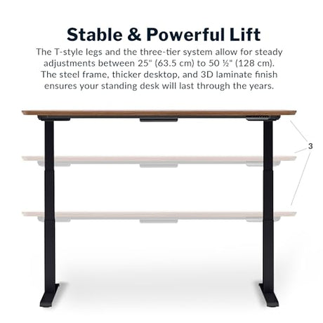 Vari Classic Electric Standing Desk - VariDesk Height Adjustable Sit/Stand Desk - Dual Motor with Memory Presets, Stable T-Style Legs - Gaming or Home Office Workstation - 72”x30”, Walnut/Black Vari