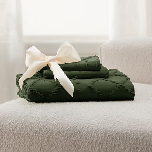 Bedsure Boho Twin Duvet Cover Size - Dark Green Breathable & Soft Boho Bedding, Machine Washable Comforter Cover for All Seasons, Includes 1 Duvet Cover 68"x90" with 1 Pillow Sham & Zipper Closure Bedsure