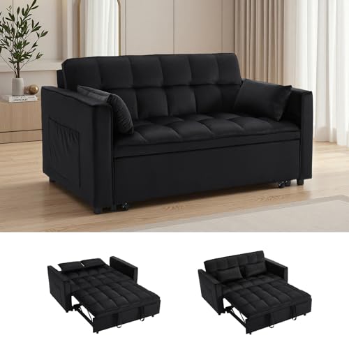 DQlVrillka Loveseat Sleeper Sofa, 3 in 1 Convertible Sofa Bed, Adjustable Backrest Comfy Pull Out Couch, Modern Upholstered Sofa for Living Room Bedroom Apartment Small Space (Black) DQlVrillka